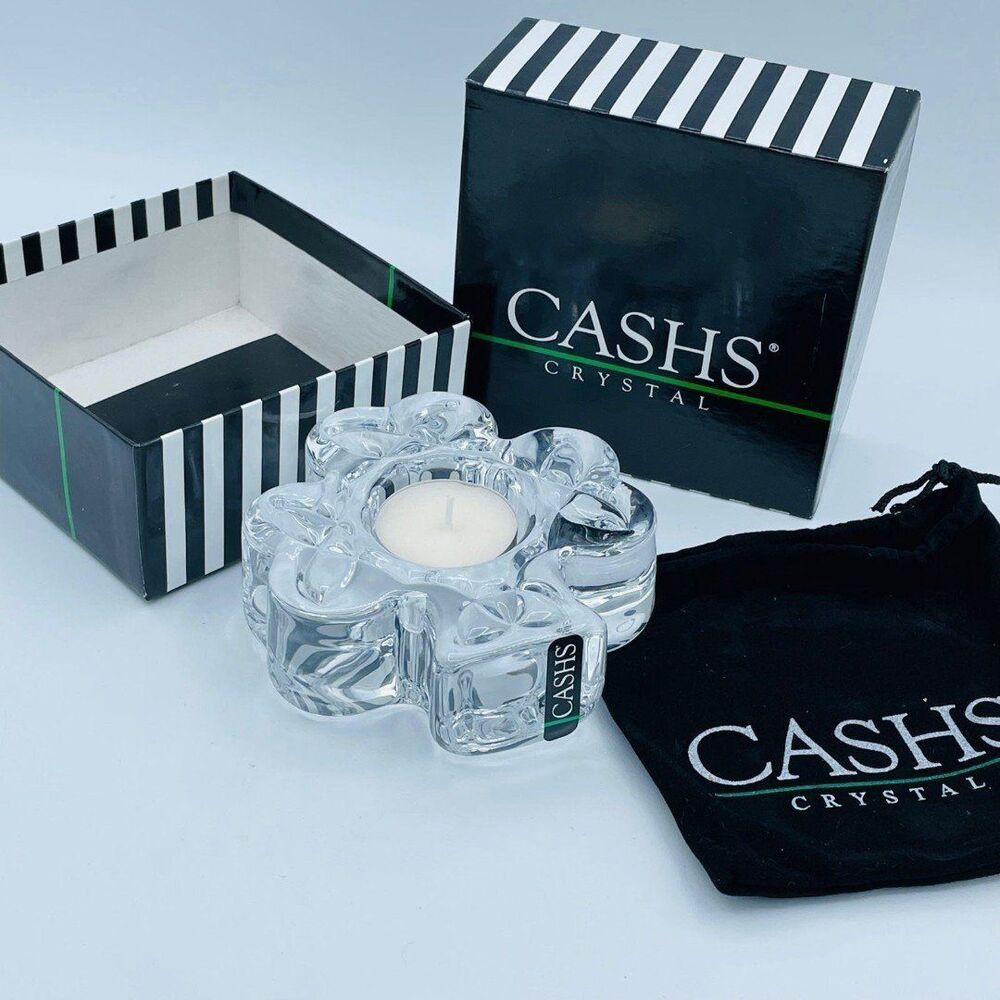 Cashs Crystal Celtic Shamrock Votive Candle Holder Ireland NEW St. Patrick's Day